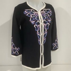 Nwt Bob Mackie Wearable Art Embroidered Black Cardigan and Tank Top Set XS